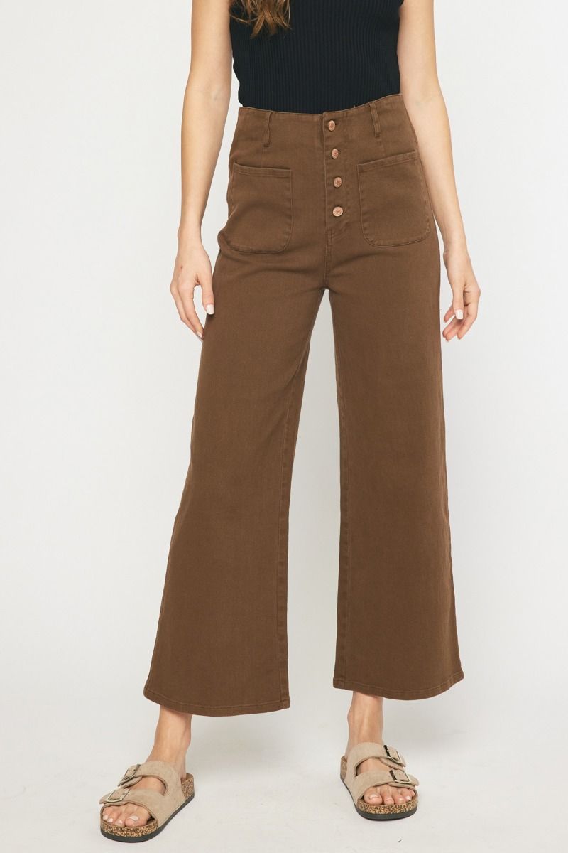 High Waist Button Fly Wide Leg Pants