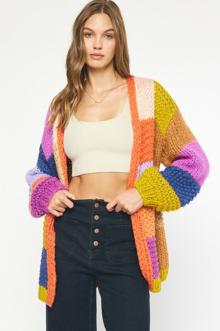 Checkered Colorful Knit Cardigan
