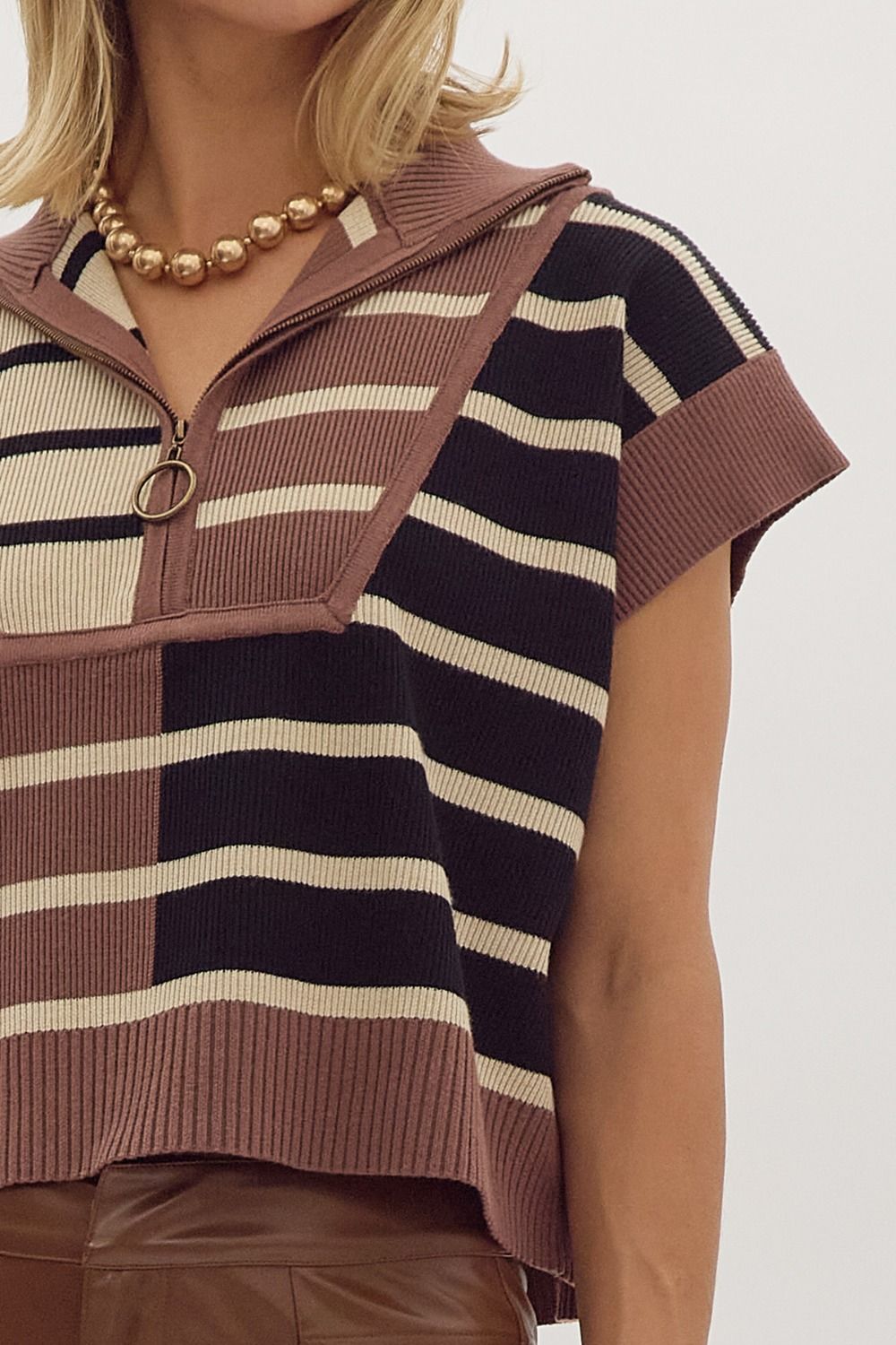 Brown Multi Stripe Sweater Top (S-2X)