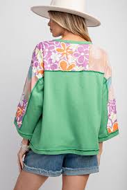 Floral Print Henley Top S-3X