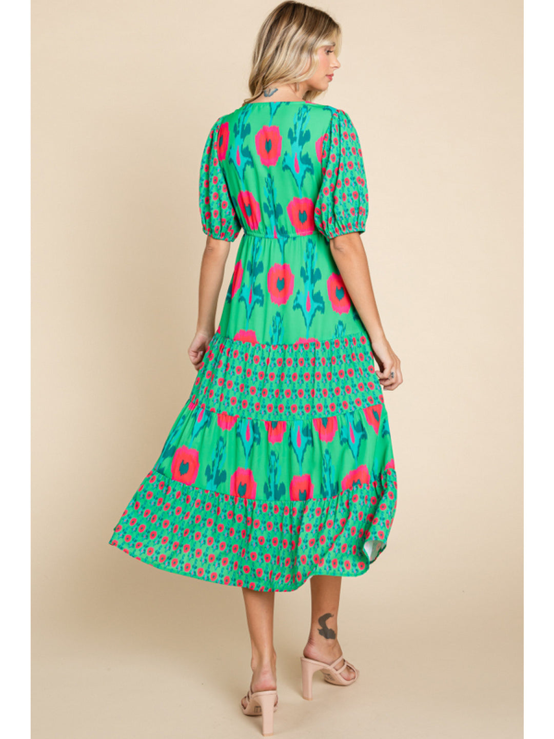 Printed Drawstring Midi Dress