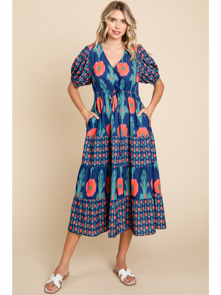 Printed Drawstring Midi Dress