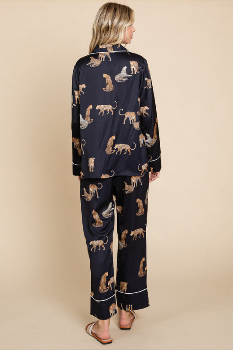 Satin Cheetah Animal Pajama Set