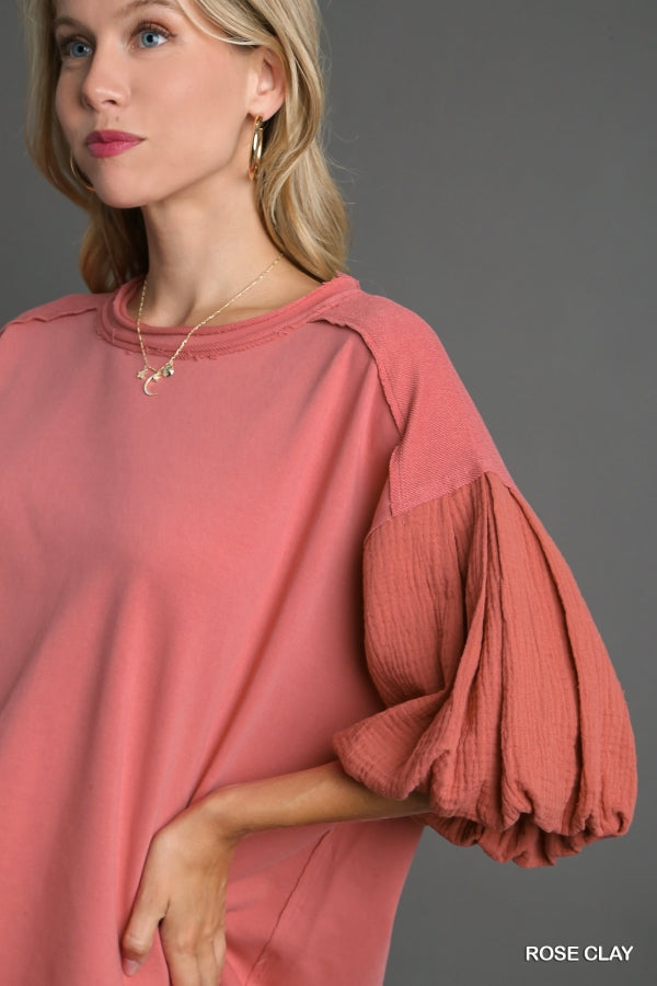 French Terry Gauze Sleeve Top