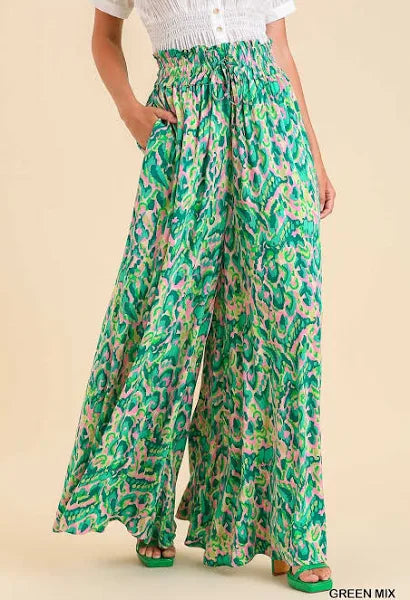 Print Wide Leg Drawstring Pants