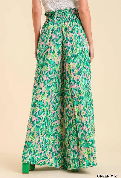 Print Wide Leg Drawstring Pants