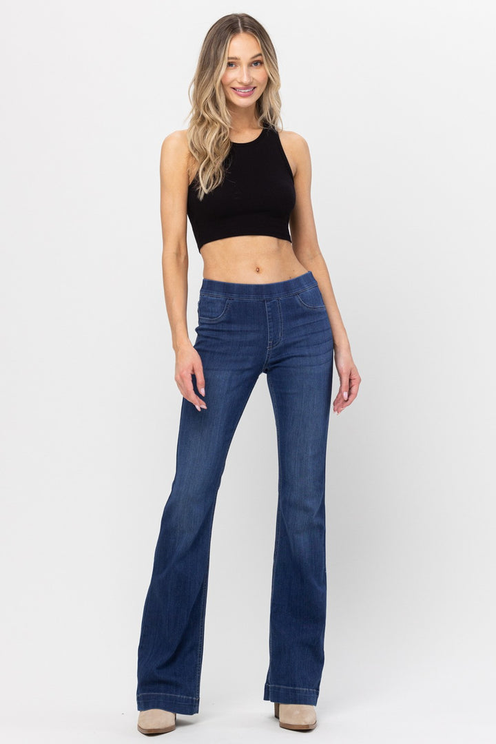 Dark Wash Pull On Flare Jelly Jeans
