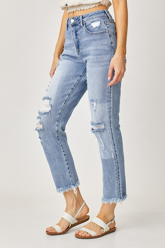 "Julie" High Waist Straight Risen Jeans