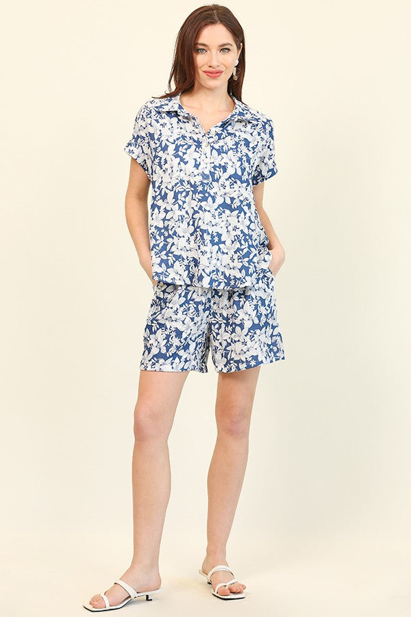 Blue Tropical Button Up Set S-L