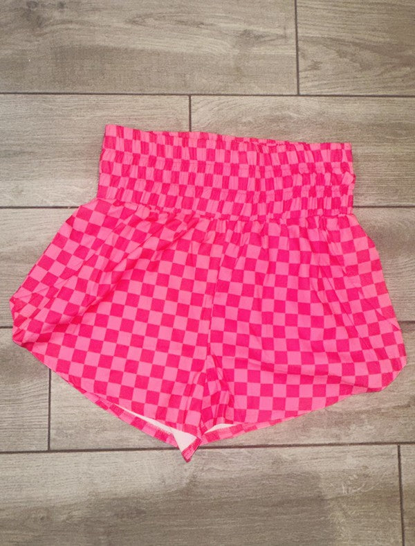 Pink Checkered Athleisure Shorts